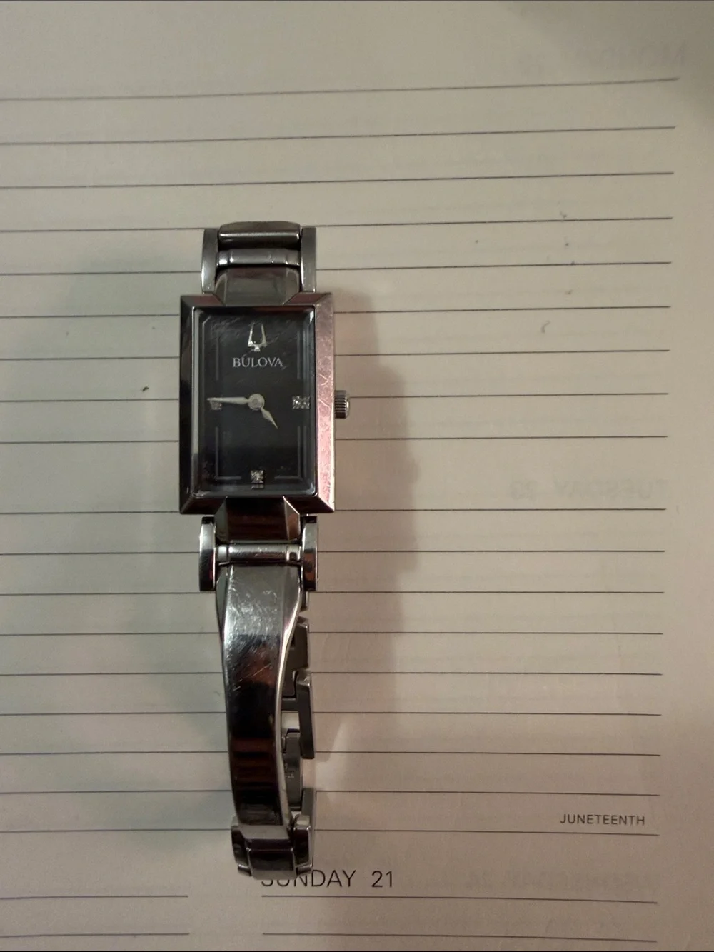 Bulova Rectangular Black Dial Men’s Bracelet Watch — Silver